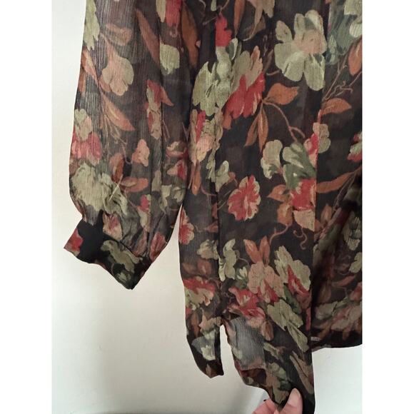 Polo Ralph Lauren Floral Silk Blouse Sheer Chiffon Tunic Length Tie Neck Size 4 - Picture 5 of 11